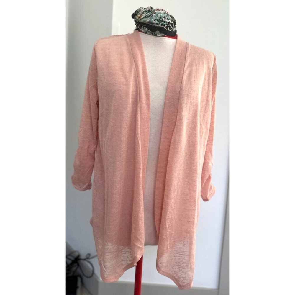 August silk Open Front Pink Salt Cardigan Lace Back Sz M New - Picture 2 of 9